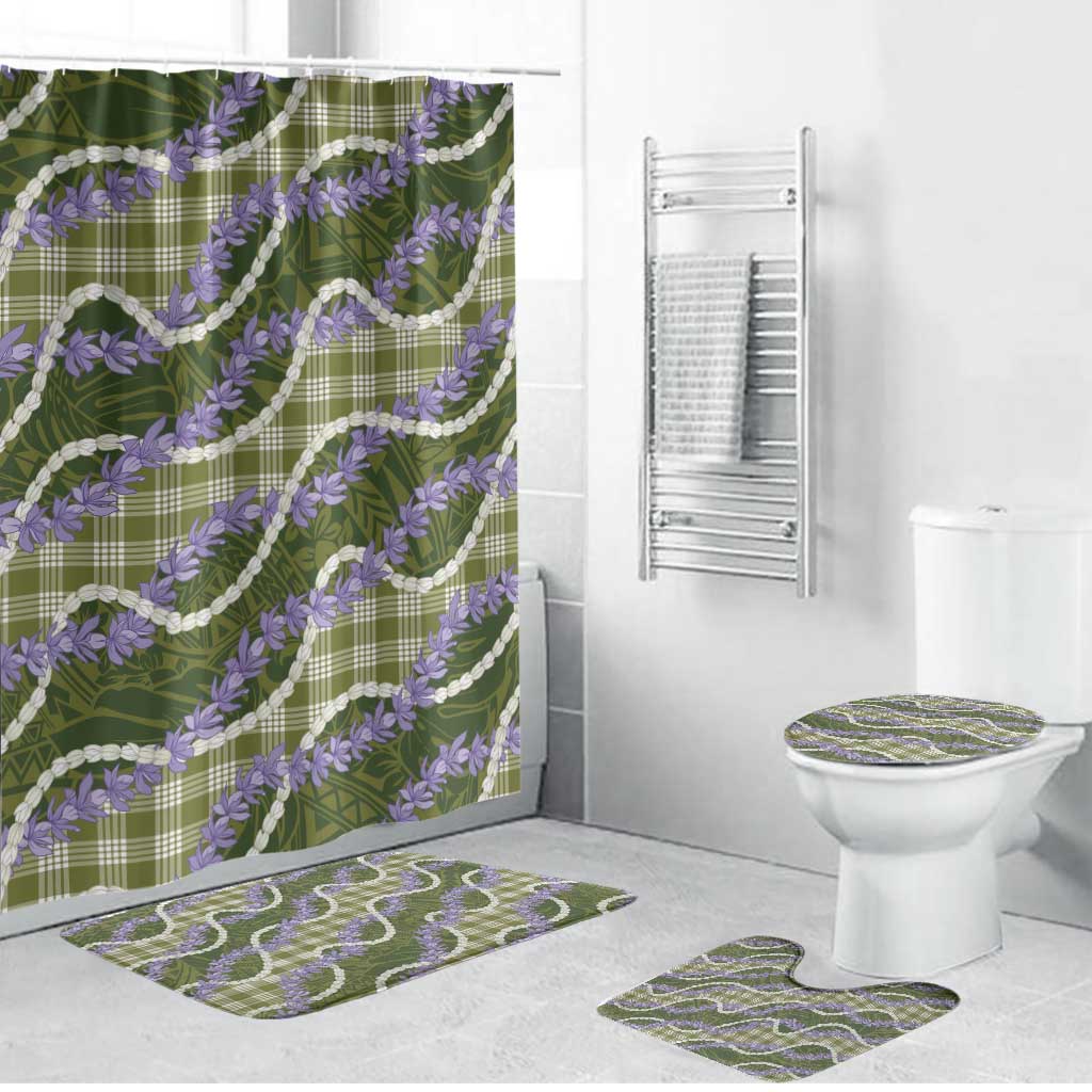 Green Hawaii Palaka Honohono Pikake Bathroom Set Hawaiian Orchid Lei Polynesian Pattern - Polynesian Pride