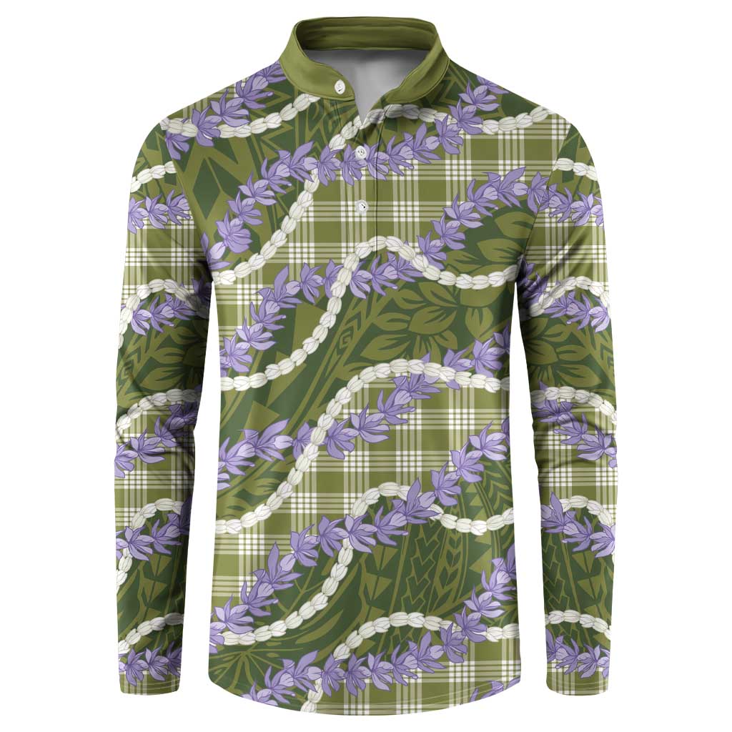Green Hawaii Palaka Honohono Pikake Button Sweatshirt Hawaiian Orchid Lei Polynesian Pattern LT14 Green - Polynesian Pride