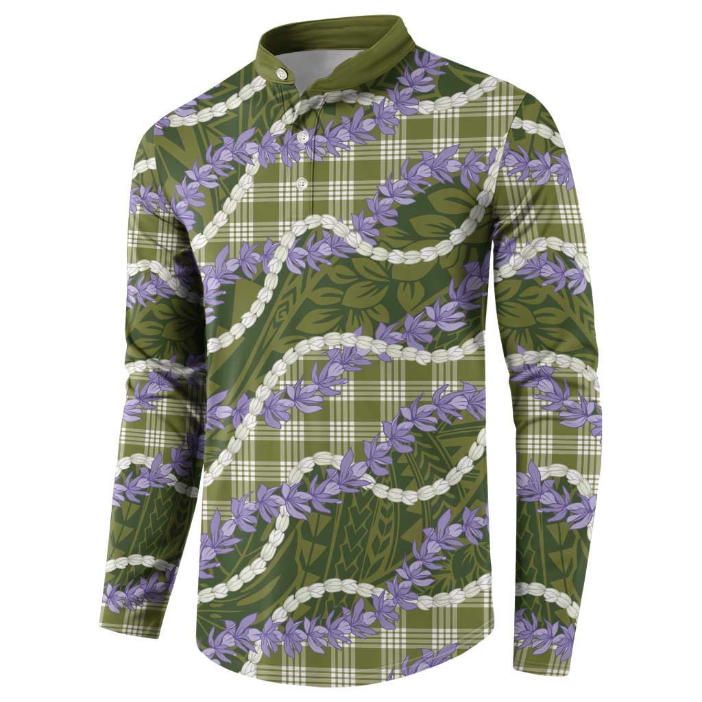 Green Hawaii Palaka Honohono Pikake Button Sweatshirt Hawaiian Orchid Lei Polynesian Pattern - Polynesian Pride