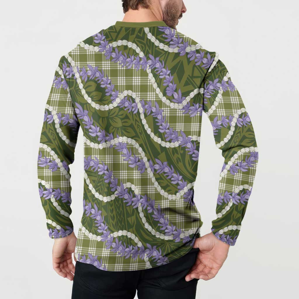 Green Hawaii Palaka Honohono Pikake Button Sweatshirt Hawaiian Orchid Lei Polynesian Pattern - Polynesian Pride