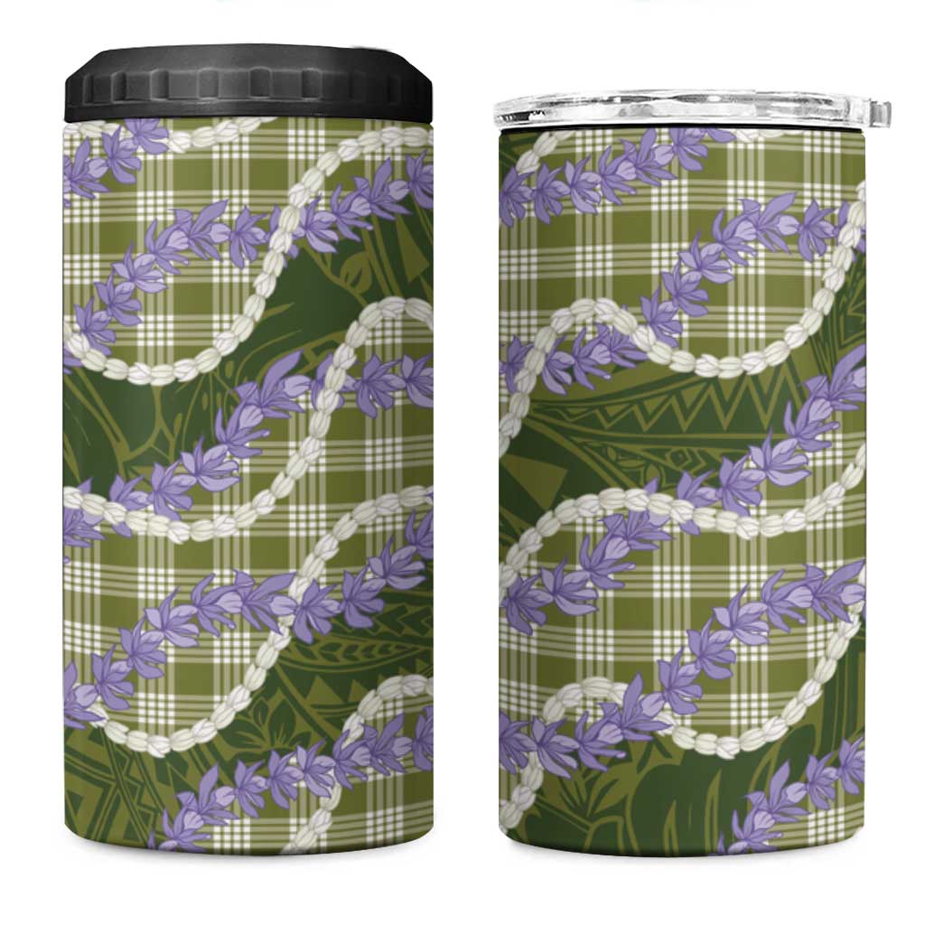 Green Hawaii Palaka Honohono Pikake 4 in 1 Can Cooler Tumbler Hawaiian Orchid Lei Polynesian Pattern - Polynesian Pride