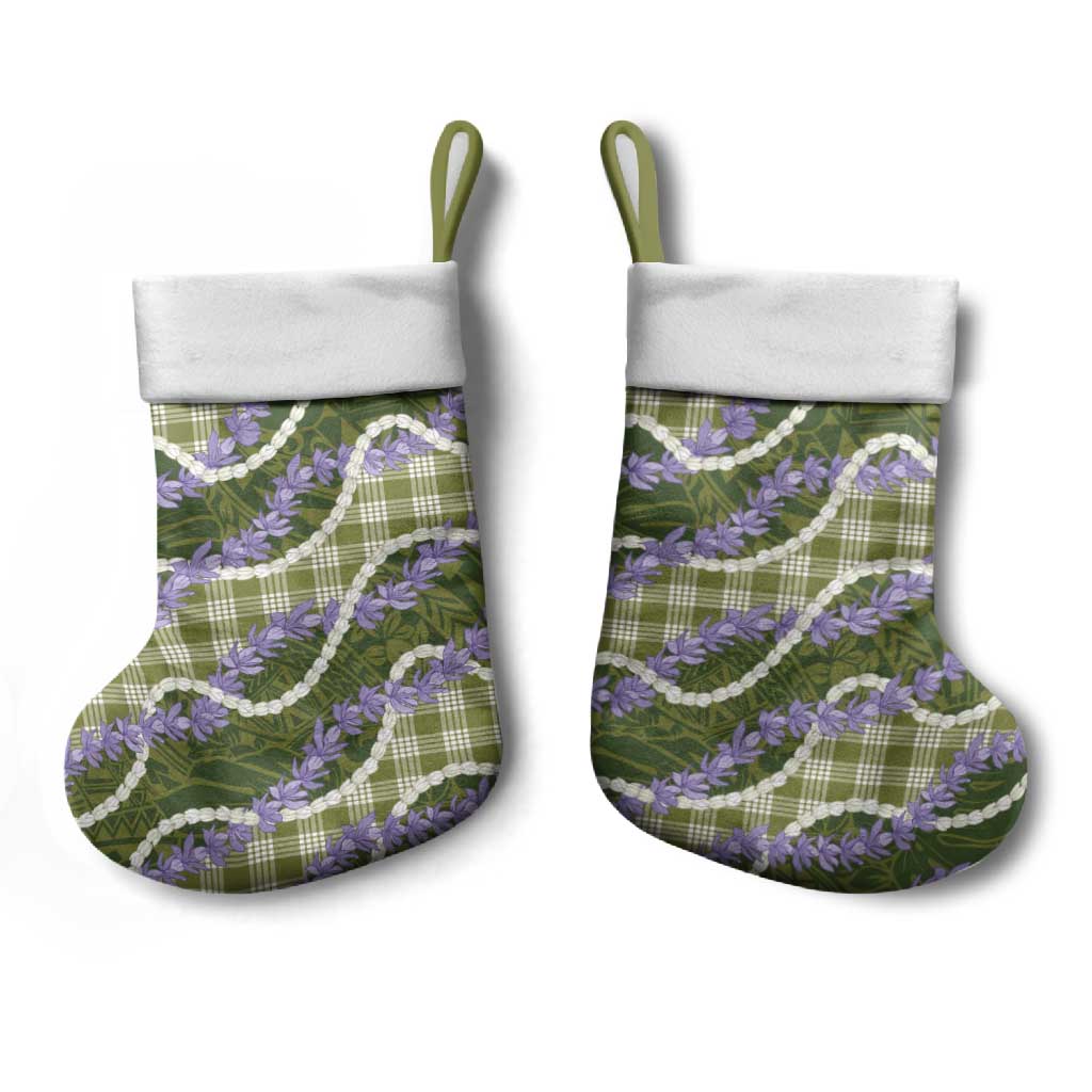 Green Hawaii Palaka Honohono Pikake Christmas Stocking Hawaiian Orchid Lei Polynesian Pattern - Polynesian Pride