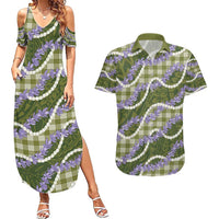 Green Hawaii Palaka Honohono Pikake Couples Matching Summer Maxi Dress and Hawaiian Shirt Hawaiian Orchid Lei Polynesian Pattern - Polynesian Pride