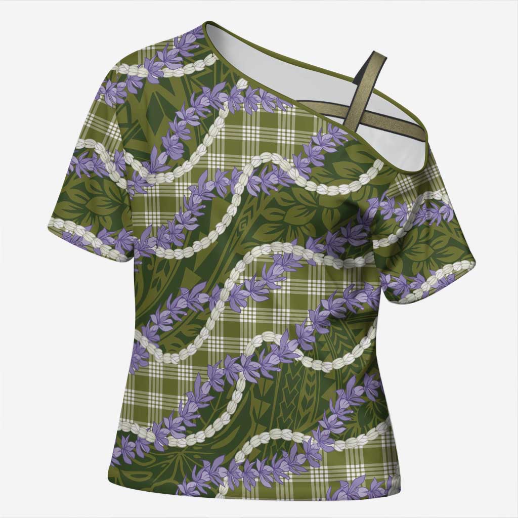 Green Hawaii Palaka Honohono Pikake Cross Shoulder Shirt Hawaiian Orchid Lei Polynesian Pattern LT14 Female Green - Polynesian Pride