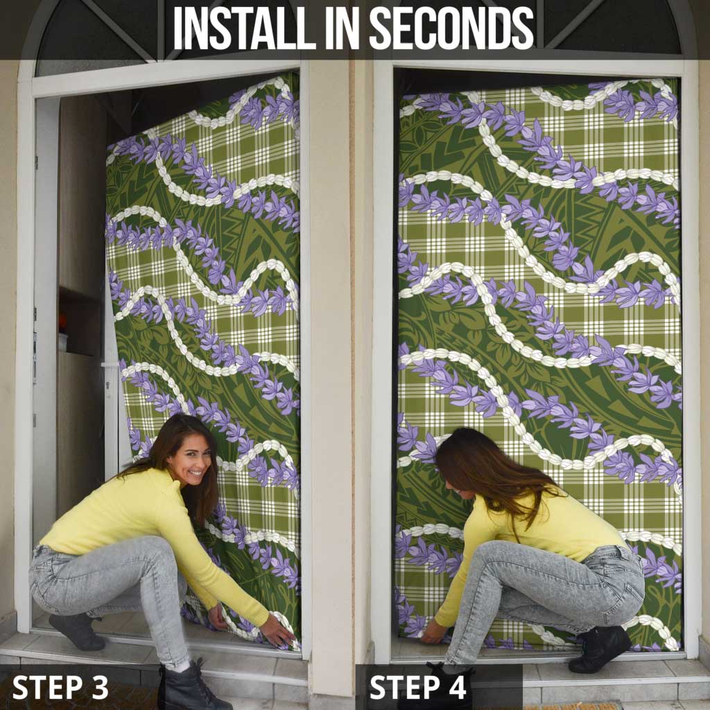 Green Hawaii Palaka Honohono Pikake Door Cover Hawaiian Orchid Lei Polynesian Pattern - Polynesian Pride