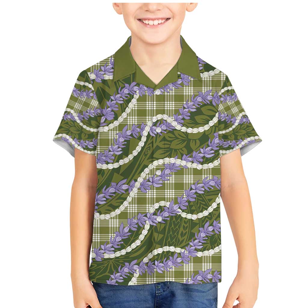 Green Hawaii Palaka Honohono Pikake Family Matching Mermaid Dress and Hawaiian Shirt Hawaiian Orchid Lei Polynesian Pattern - Polynesian Pride