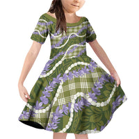 Green Hawaii Palaka Honohono Pikake Family Matching Off Shoulder Short Dress and Hawaiian Shirt Hawaiian Orchid Lei Polynesian Pattern - Polynesian Pride