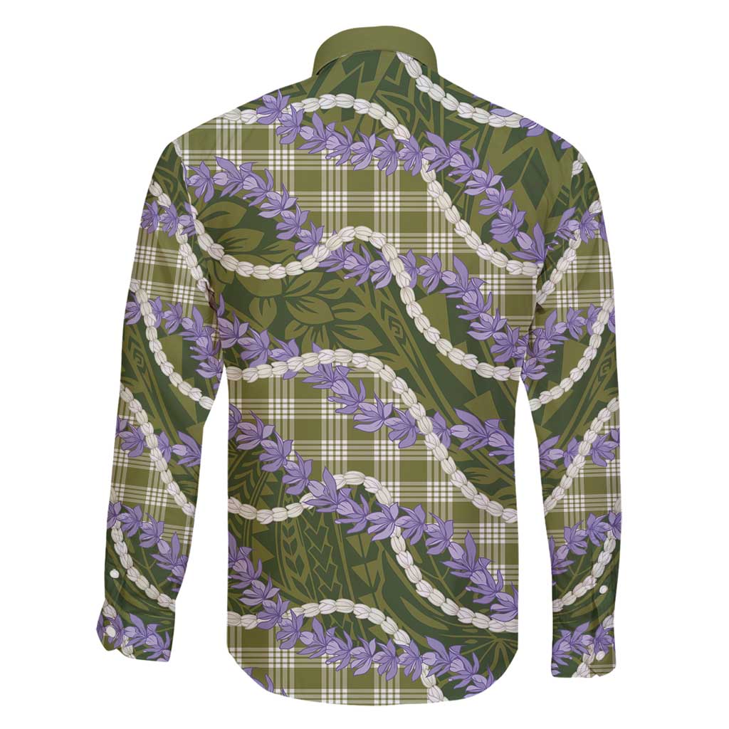 Green Hawaii Palaka Honohono Pikake Family Matching Off Shoulder Short Dress and Hawaiian Shirt Hawaiian Orchid Lei Polynesian Pattern - Polynesian Pride