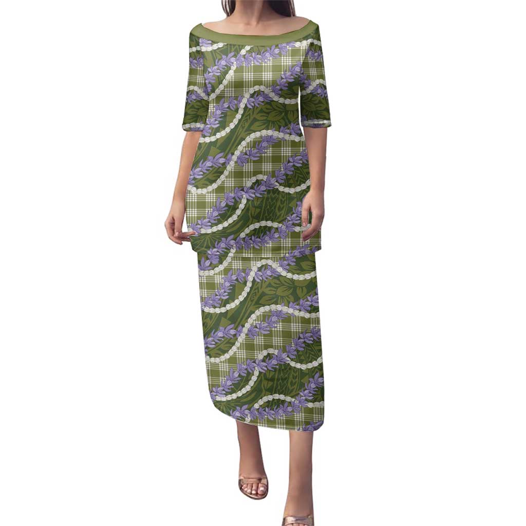 Green Hawaii Palaka Honohono Pikake Family Matching Puletasi and Hawaiian Shirt Hawaiian Orchid Lei Polynesian Pattern - Polynesian Pride