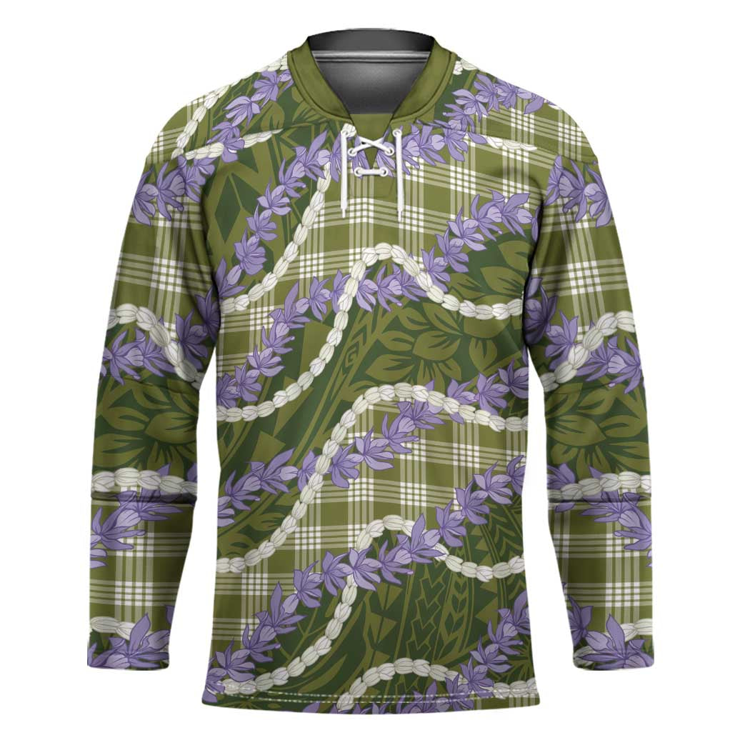 Green Hawaii Palaka Honohono Pikake Hockey Jersey Hawaiian Orchid Lei Polynesian Pattern LT14 Unisex Green - Polynesian Pride