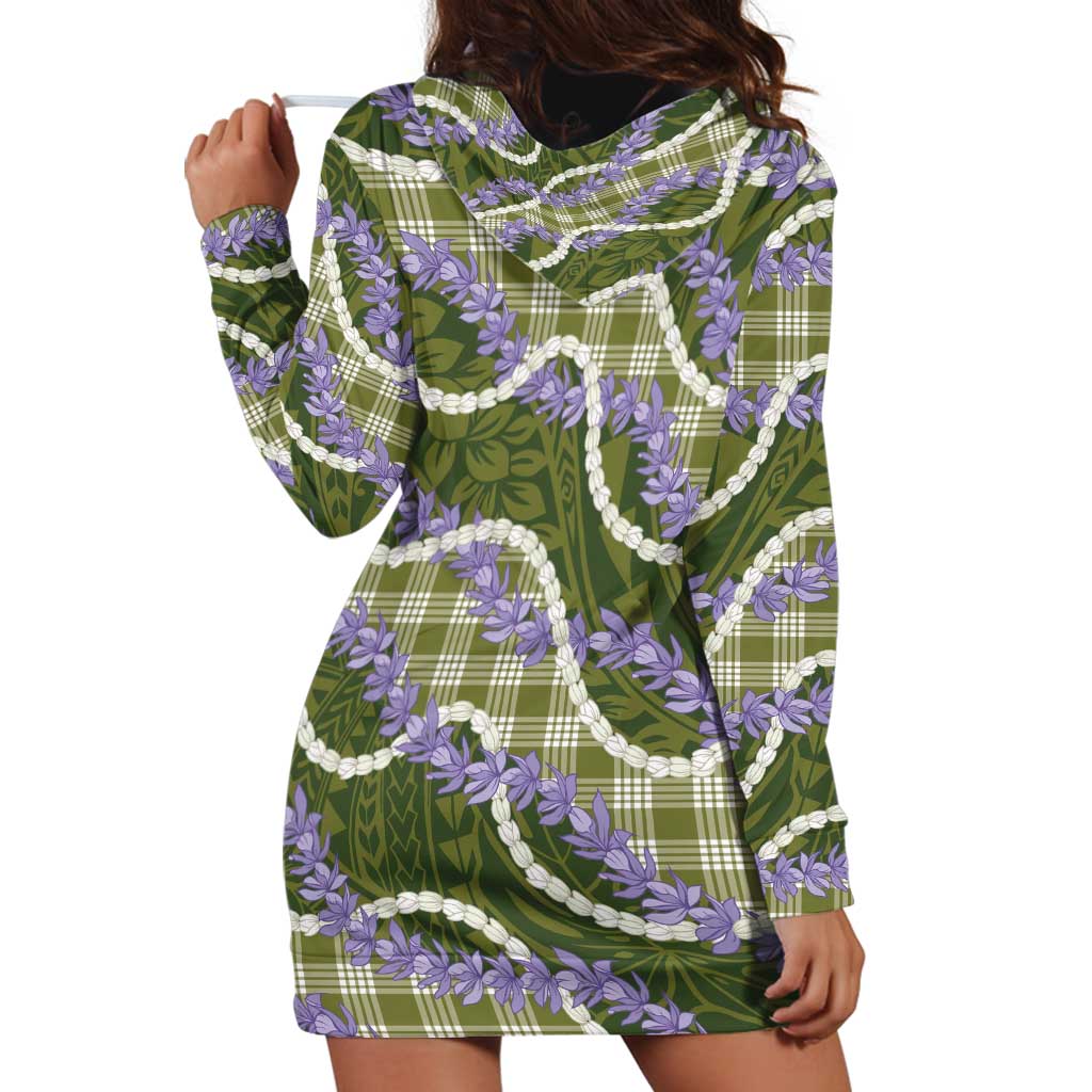 Green Hawaii Palaka Honohono Pikake Hoodie Dress Hawaiian Orchid Lei Polynesian Pattern - Polynesian Pride