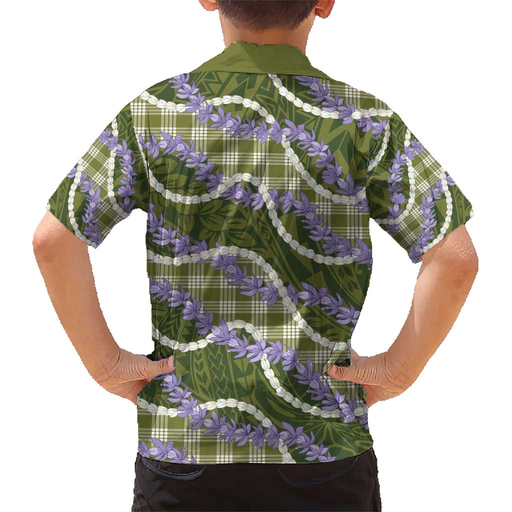 Green Hawaii Palaka Honohono Pikake Kid Hawaiian Shirt Hawaiian Orchid Lei Polynesian Pattern - Polynesian Pride