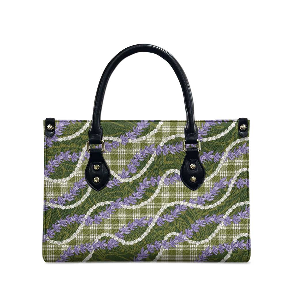Green Hawaii Palaka Honohono Pikake Leather Bag Hawaiian Orchid Lei Polynesian Pattern - Polynesian Pride