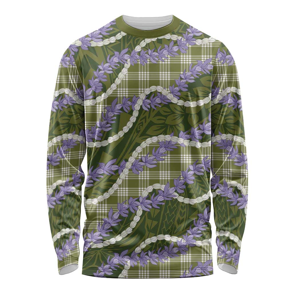 Green Hawaii Palaka Honohono Pikake Long Sleeve Shirt Hawaiian Orchid Lei Polynesian Pattern LT14 Unisex Green - Polynesian Pride