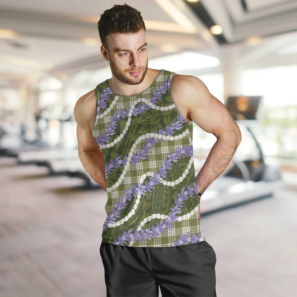 Green Hawaii Palaka Honohono Pikake Men Tank Top Hawaiian Orchid Lei Polynesian Pattern - Polynesian Pride
