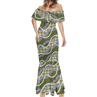 Green Hawaii Palaka Honohono Pikake Mermaid Dress Hawaiian Orchid Lei Polynesian Pattern - Polynesian Pride