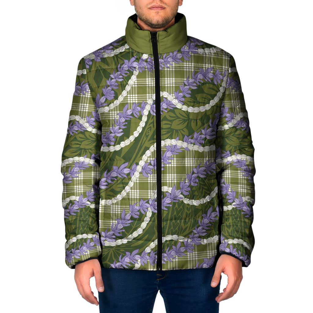 Green Hawaii Palaka Honohono Pikake Padded Jacket Hawaiian Orchid Lei Polynesian Pattern LT14 Men Green - Polynesian Pride