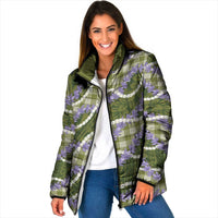 Green Hawaii Palaka Honohono Pikake Padded Jacket Hawaiian Orchid Lei Polynesian Pattern - Polynesian Pride