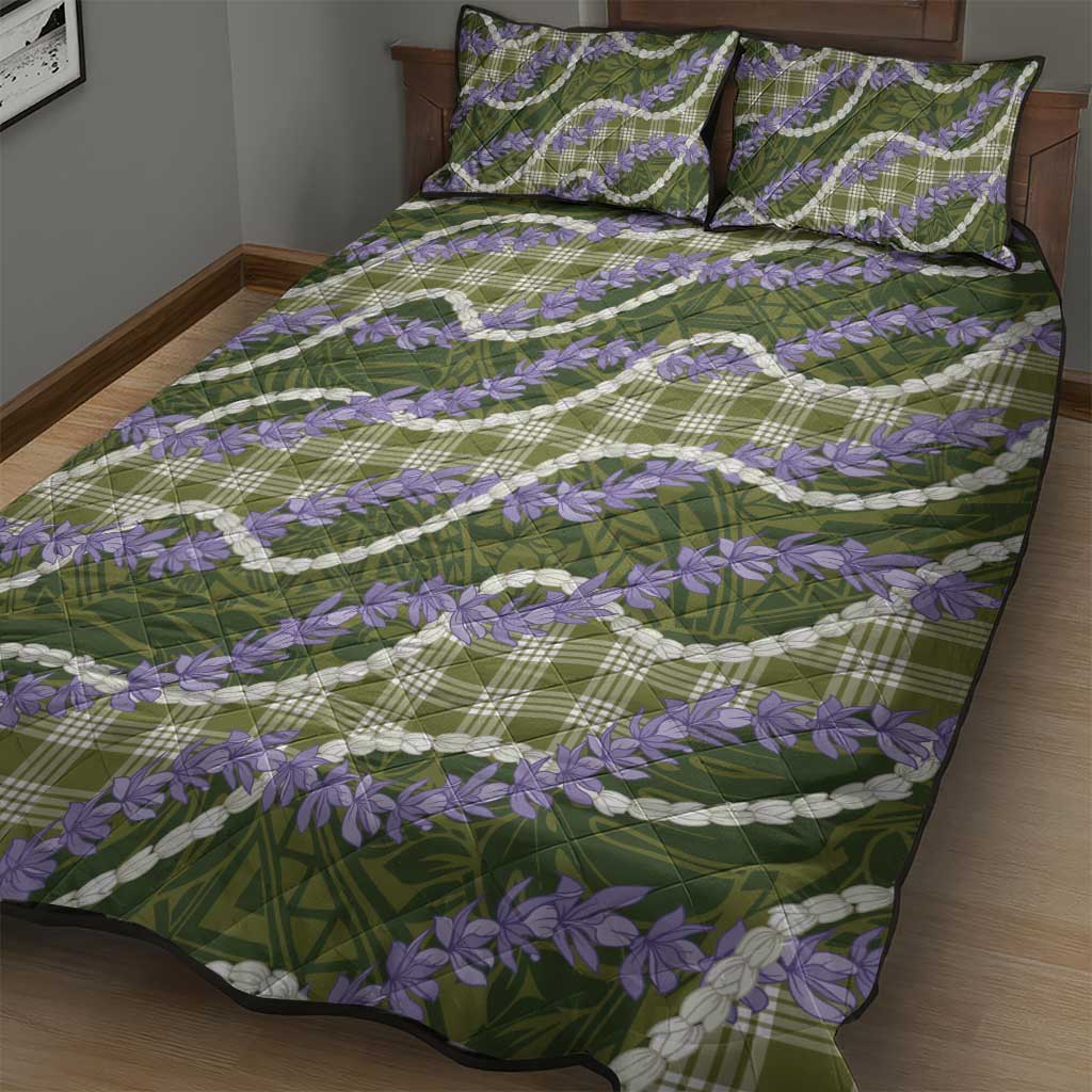 Green Hawaii Palaka Honohono Pikake Quilt Bed Set Hawaiian Orchid Lei Polynesian Pattern - Polynesian Pride