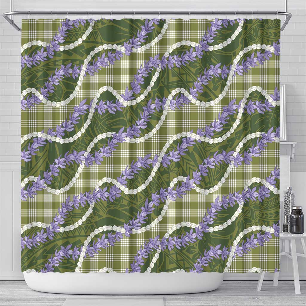 Green Hawaii Palaka Honohono Pikake Shower Curtain Hawaiian Orchid Lei Polynesian Pattern - Polynesian Pride