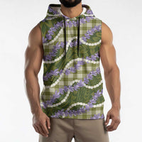 Green Hawaii Palaka Honohono Pikake Sleeveless Hoodie Hawaiian Orchid Lei Polynesian Pattern - Polynesian Pride