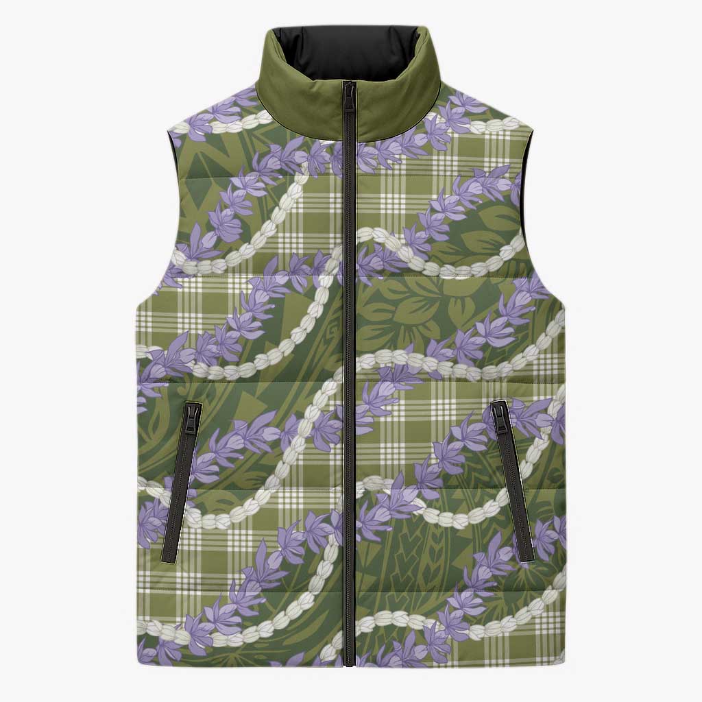 Green Hawaii Palaka Honohono Pikake Sleeveless Puffer Jacket Hawaiian Orchid Lei Polynesian Pattern LT14 Unisex Green - Polynesian Pride