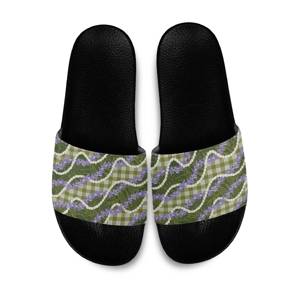 Green Hawaii Palaka Honohono Pikake Slide Sandals Hawaiian Orchid Lei Polynesian Pattern LT14 Green - Polynesian Pride