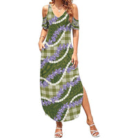 Green Hawaii Palaka Honohono Pikake Summer Maxi Dress Hawaiian Orchid Lei Polynesian Pattern - Polynesian Pride