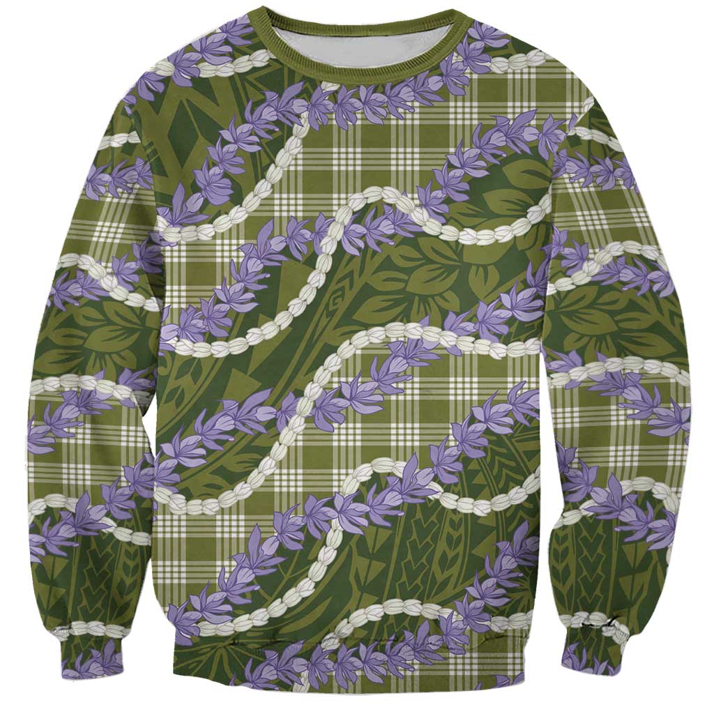 Green Hawaii Palaka Honohono Pikake Sweatshirt Hawaiian Orchid Lei Polynesian Pattern LT14 Unisex Green - Polynesian Pride