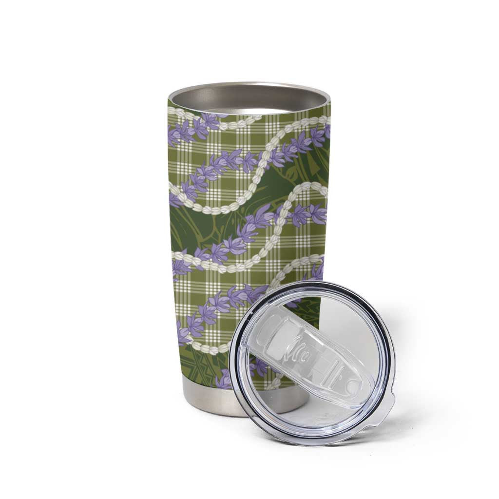 Green Hawaii Palaka Honohono Pikake Tumbler Cup Hawaiian Orchid Lei Polynesian Pattern - Polynesian Pride