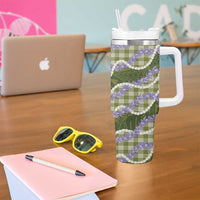 Green Hawaii Palaka Honohono Pikake Tumbler With Handle Hawaiian Orchid Lei Polynesian Pattern - Polynesian Pride