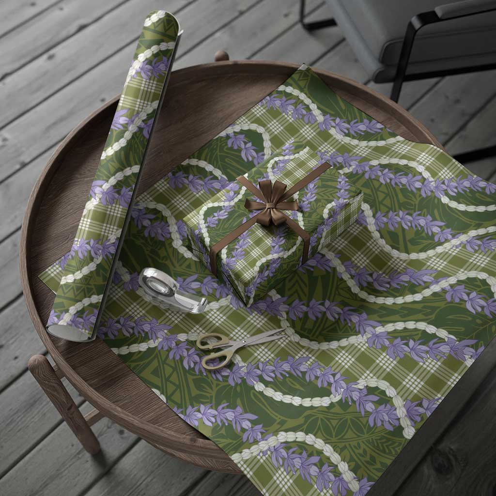 Green Hawaii Palaka Honohono Pikake Wrapping Paper Hawaiian Orchid Lei Polynesian Pattern - Polynesian Pride