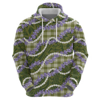 Green Hawaii Palaka Honohono Pikake Zip Hoodie Hawaiian Orchid Lei Polynesian Pattern - Polynesian Pride