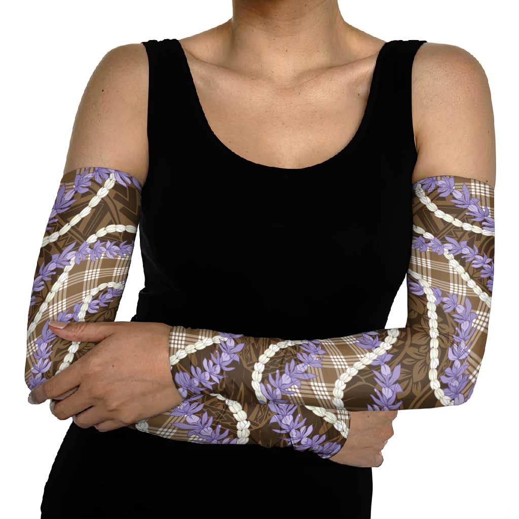 Brown Hawaii Palaka Honohono Pikake Arm Sleeves Hawaiian Orchid Lei Polynesian Pattern - Polynesian Pride