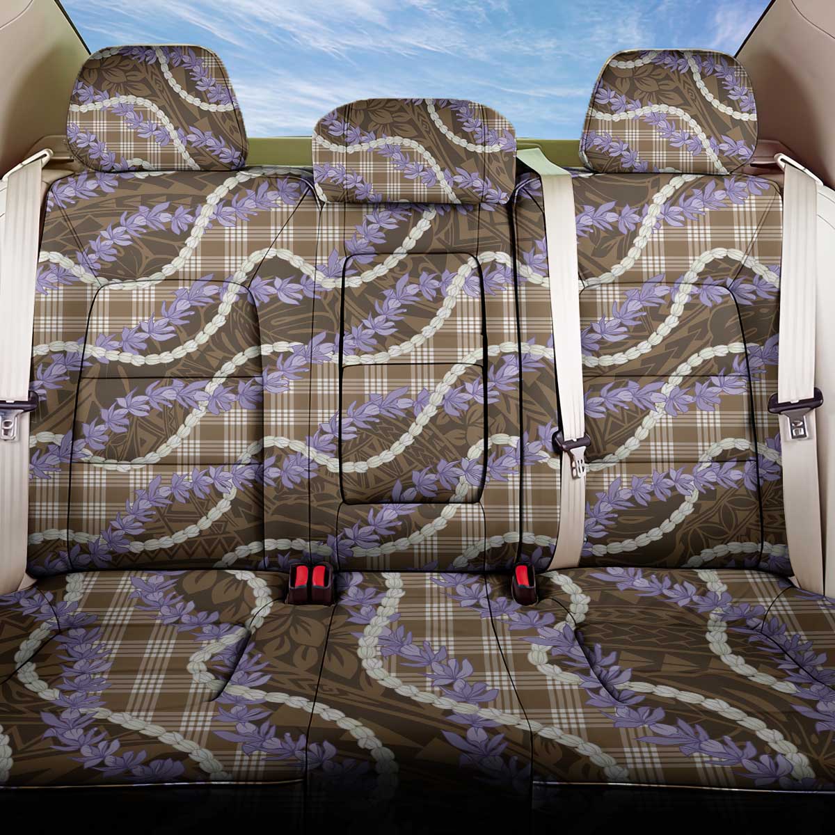Brown Hawaii Palaka Honohono Pikake Back Car Seat Cover Hawaiian Orchid Lei Polynesian Pattern - Polynesian Pride