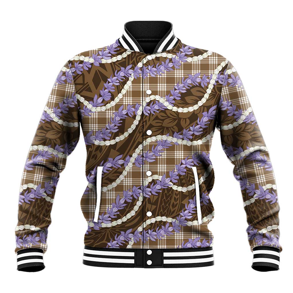 Brown Hawaii Palaka Honohono Pikake Baseball Jacket Hawaiian Orchid Lei Polynesian Pattern LT14 Unisex Brown - Polynesian Pride