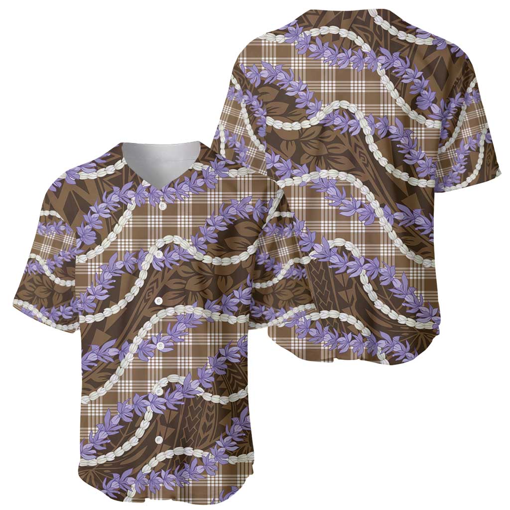 Brown Hawaii Palaka Honohono Pikake Baseball Jersey Hawaiian Orchid Lei Polynesian Pattern - Polynesian Pride