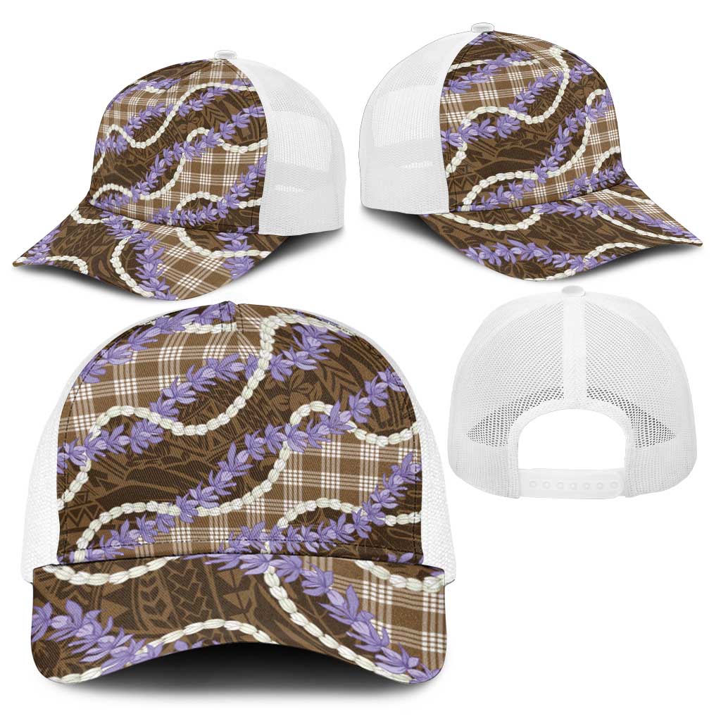 Brown Hawaii Palaka Honohono Pikake Baseball Net Cap Hawaiian Orchid Lei Polynesian Pattern - Polynesian Pride