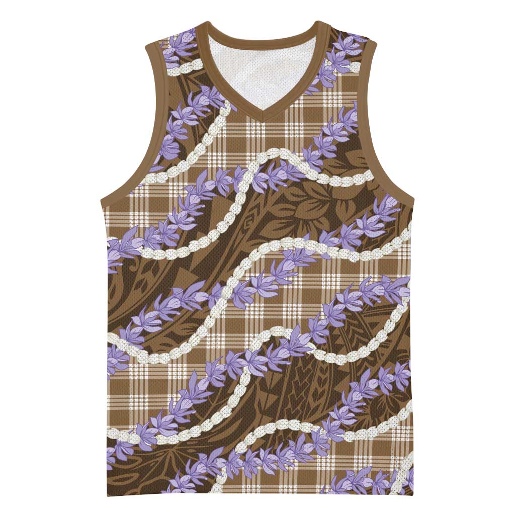 Brown Hawaii Palaka Honohono Pikake Basketball Jersey Hawaiian Orchid Lei Polynesian Pattern LT14 Unisex Brown - Polynesian Pride