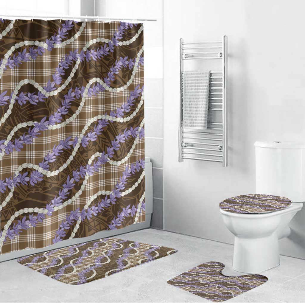 Brown Hawaii Palaka Honohono Pikake Bathroom Set Hawaiian Orchid Lei Polynesian Pattern - Polynesian Pride