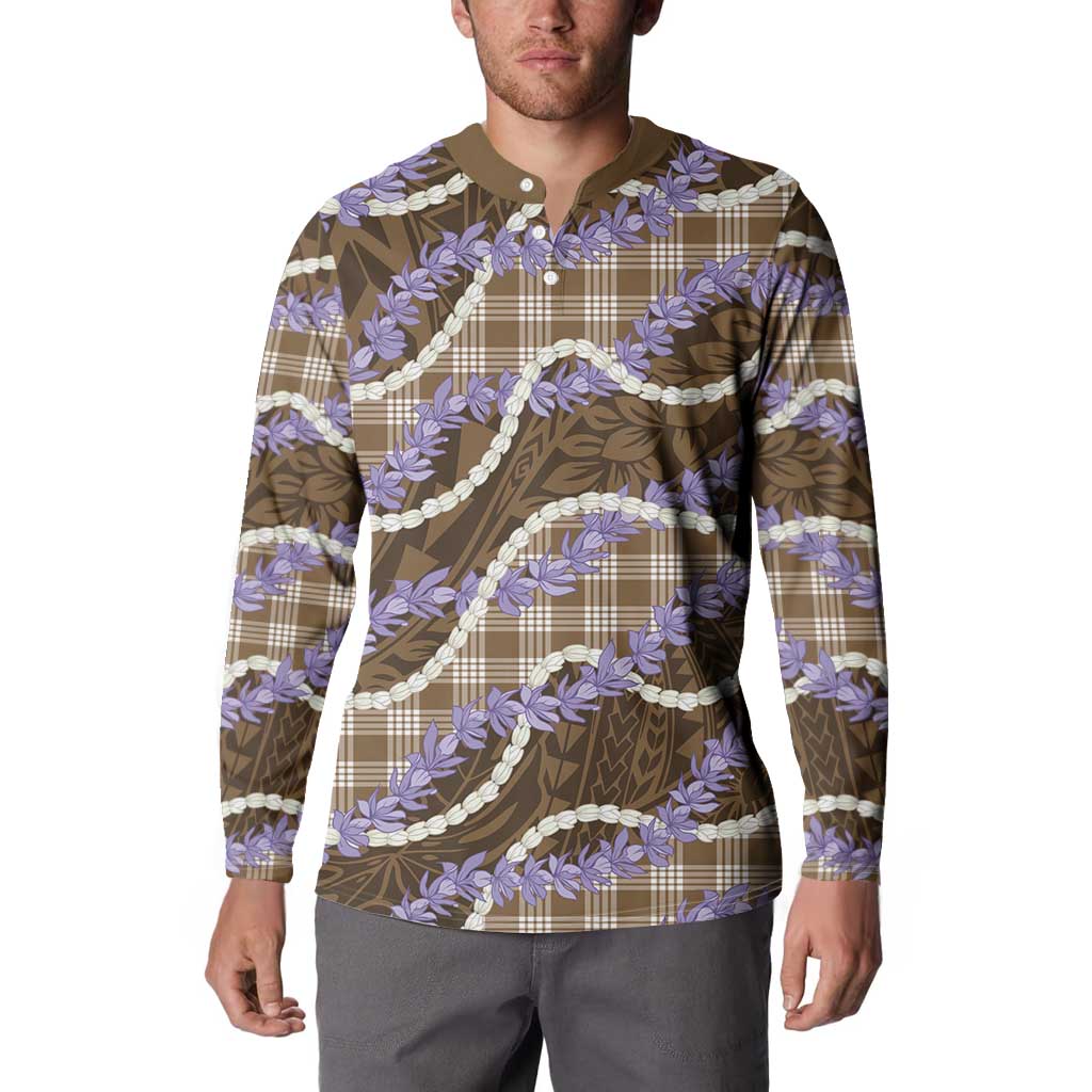 Brown Hawaii Palaka Honohono Pikake Button Sweatshirt Hawaiian Orchid Lei Polynesian Pattern - Polynesian Pride