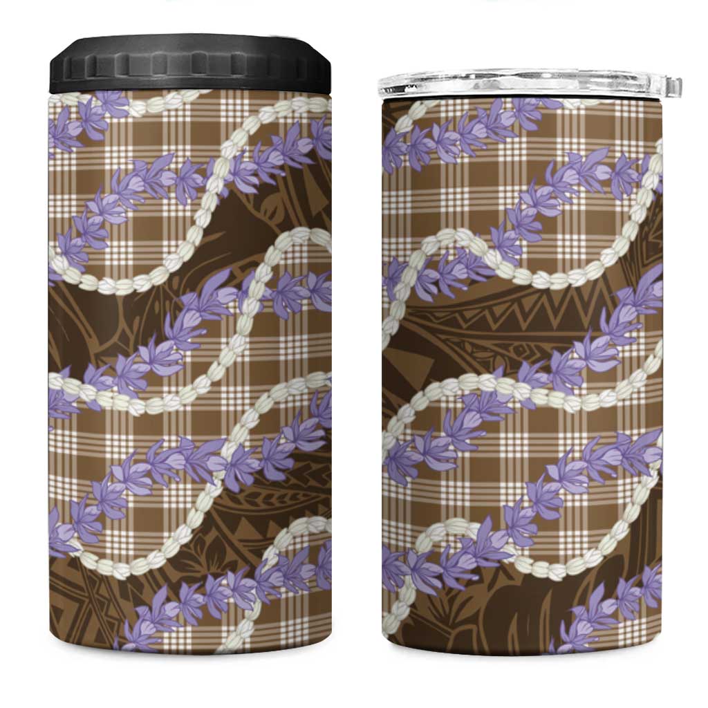 Brown Hawaii Palaka Honohono Pikake 4 in 1 Can Cooler Tumbler Hawaiian Orchid Lei Polynesian Pattern - Polynesian Pride