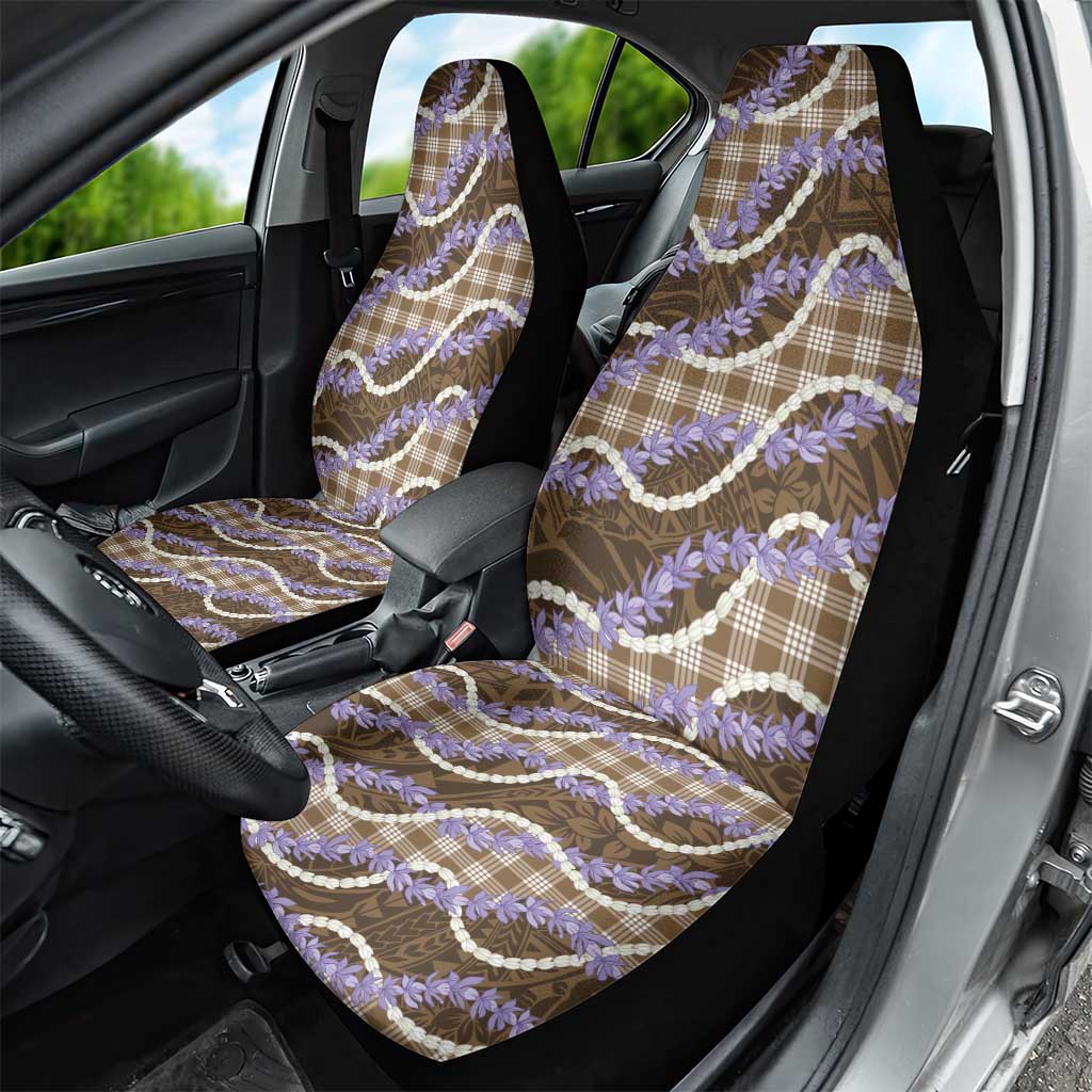 Brown Hawaii Palaka Honohono Pikake Car Seat Cover Hawaiian Orchid Lei Polynesian Pattern - Polynesian Pride