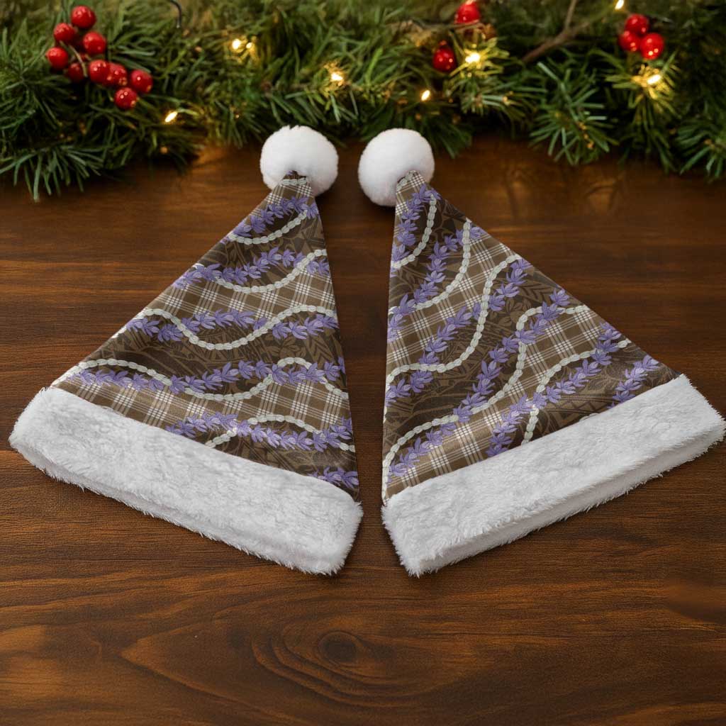 Brown Hawaii Palaka Honohono Pikake Christmas Santa Hat Hawaiian Orchid Lei Polynesian Pattern - Polynesian Pride