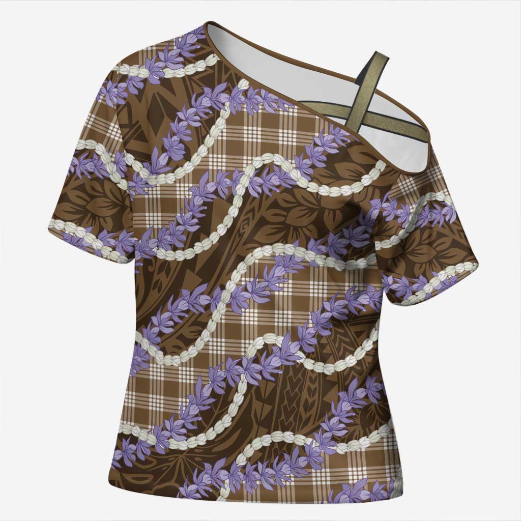 Brown Hawaii Palaka Honohono Pikake Cross Shoulder Shirt Hawaiian Orchid Lei Polynesian Pattern LT14 Female Brown - Polynesian Pride
