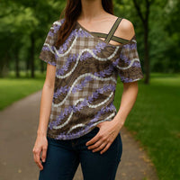 Brown Hawaii Palaka Honohono Pikake Cross Shoulder Shirt Hawaiian Orchid Lei Polynesian Pattern - Polynesian Pride