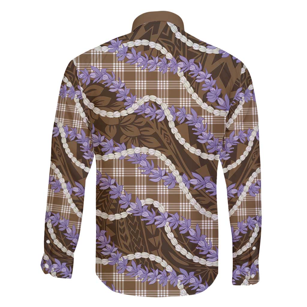 Brown Hawaii Palaka Honohono Pikake Family Matching Long Sleeve Bodycon Dress and Hawaiian Shirt Hawaiian Orchid Lei Polynesian Pattern - Polynesian Pride