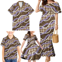 Brown Hawaii Palaka Honohono Pikake Family Matching Mermaid Dress and Hawaiian Shirt Hawaiian Orchid Lei Polynesian Pattern - Polynesian Pride