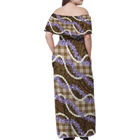 Brown Hawaii Palaka Honohono Pikake Family Matching Off Shoulder Maxi Dress and Hawaiian Shirt Hawaiian Orchid Lei Polynesian Pattern - Polynesian Pride