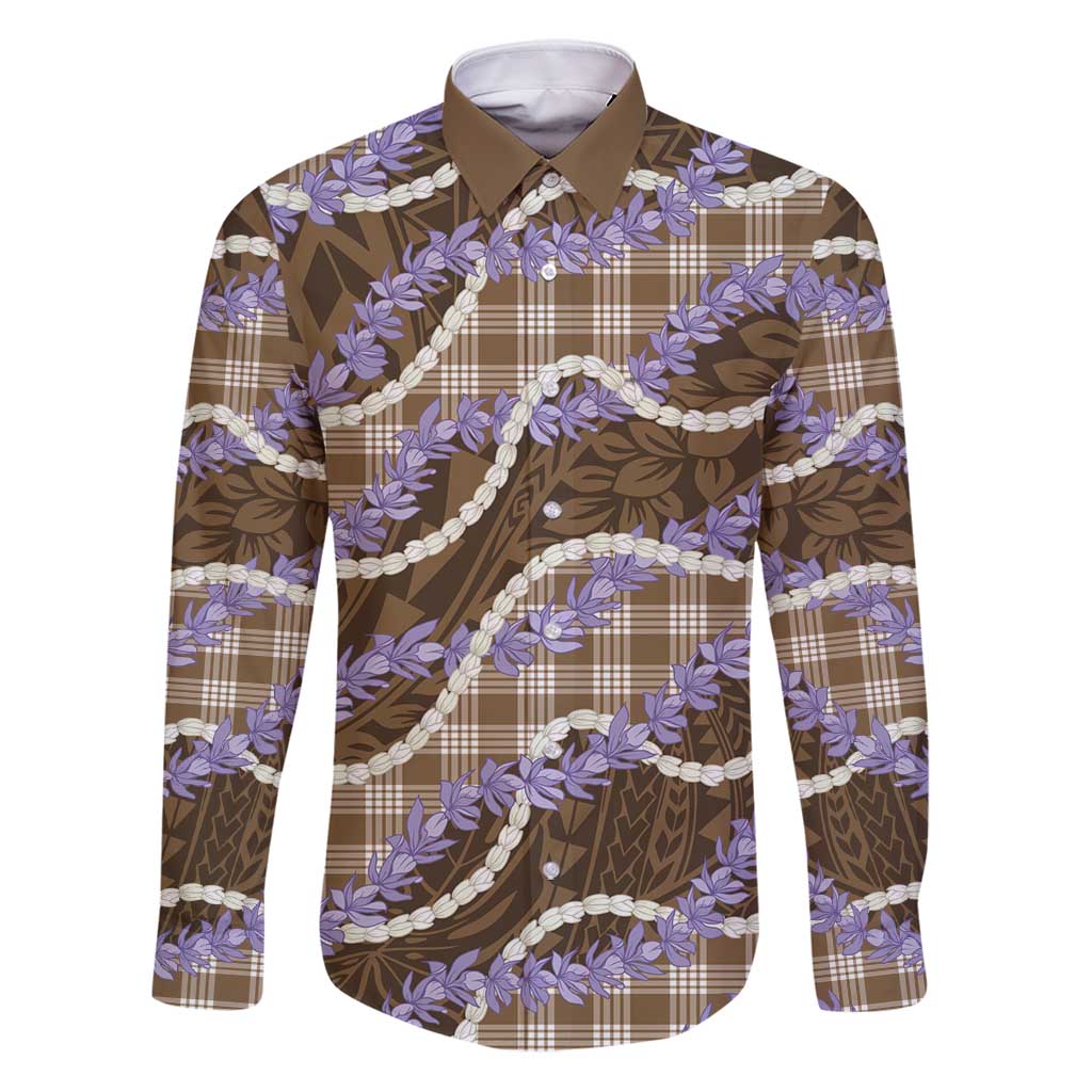 Brown Hawaii Palaka Honohono Pikake Family Matching Puletasi and Hawaiian Shirt Hawaiian Orchid Lei Polynesian Pattern - Polynesian Pride